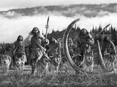 prehistoric men and dogs