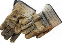 old leather work gloves highway worker