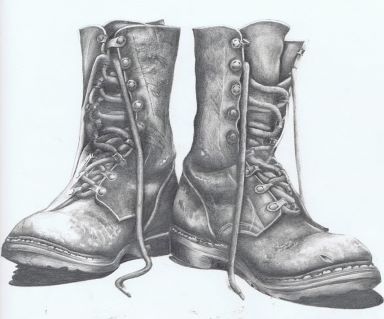 old work boots working on the highway